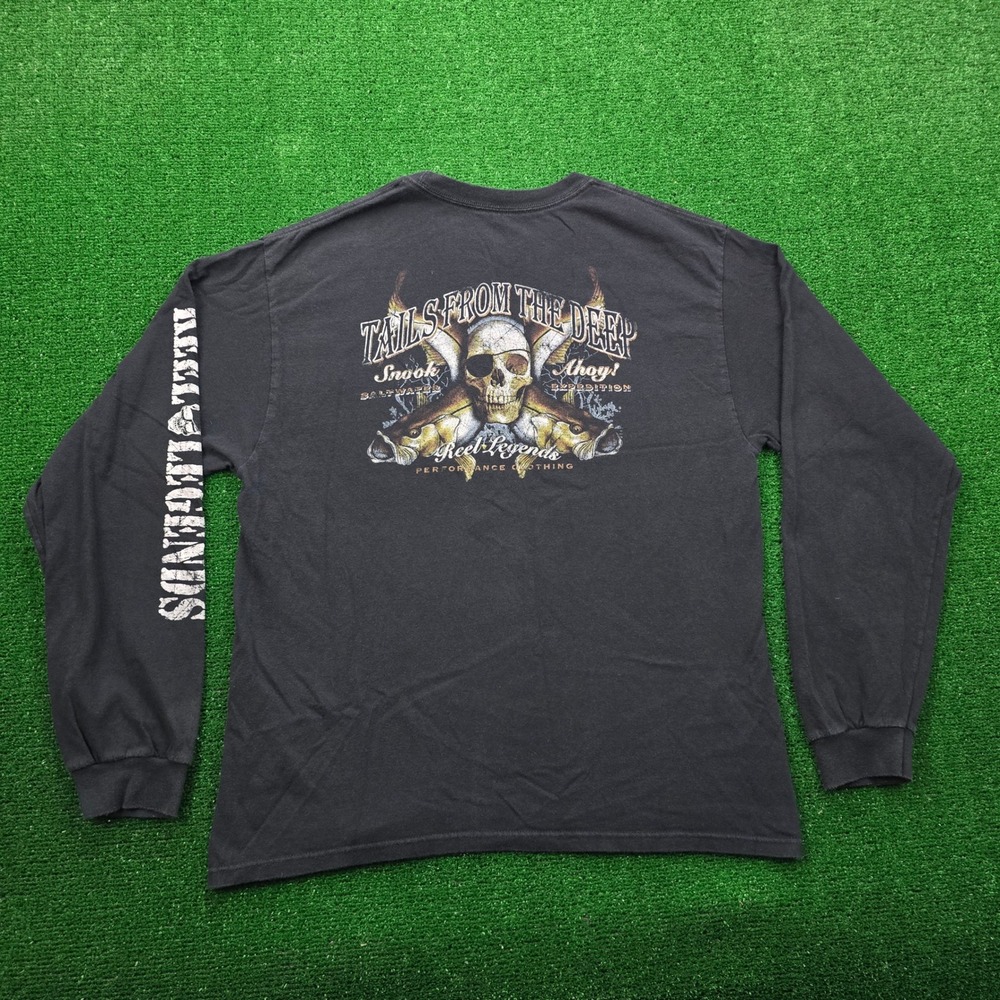 Reel Legends Tshirt Mens Large Black Long Sleeve Tails From The Deep Fishing